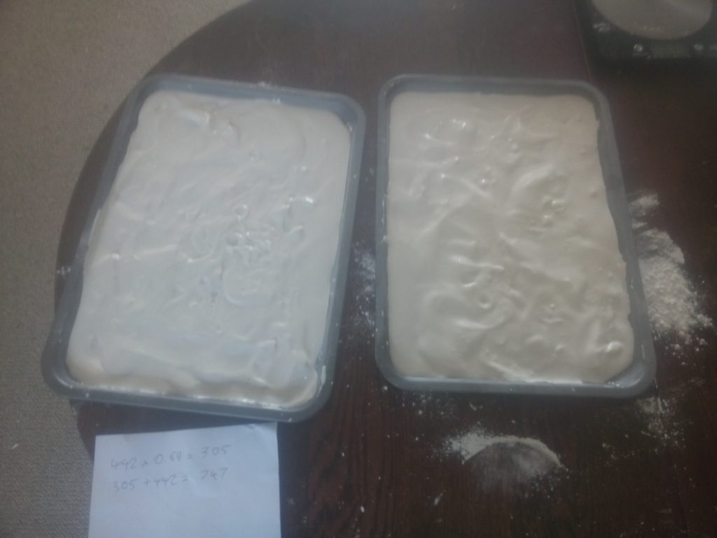 Liquid plaster in baking trays