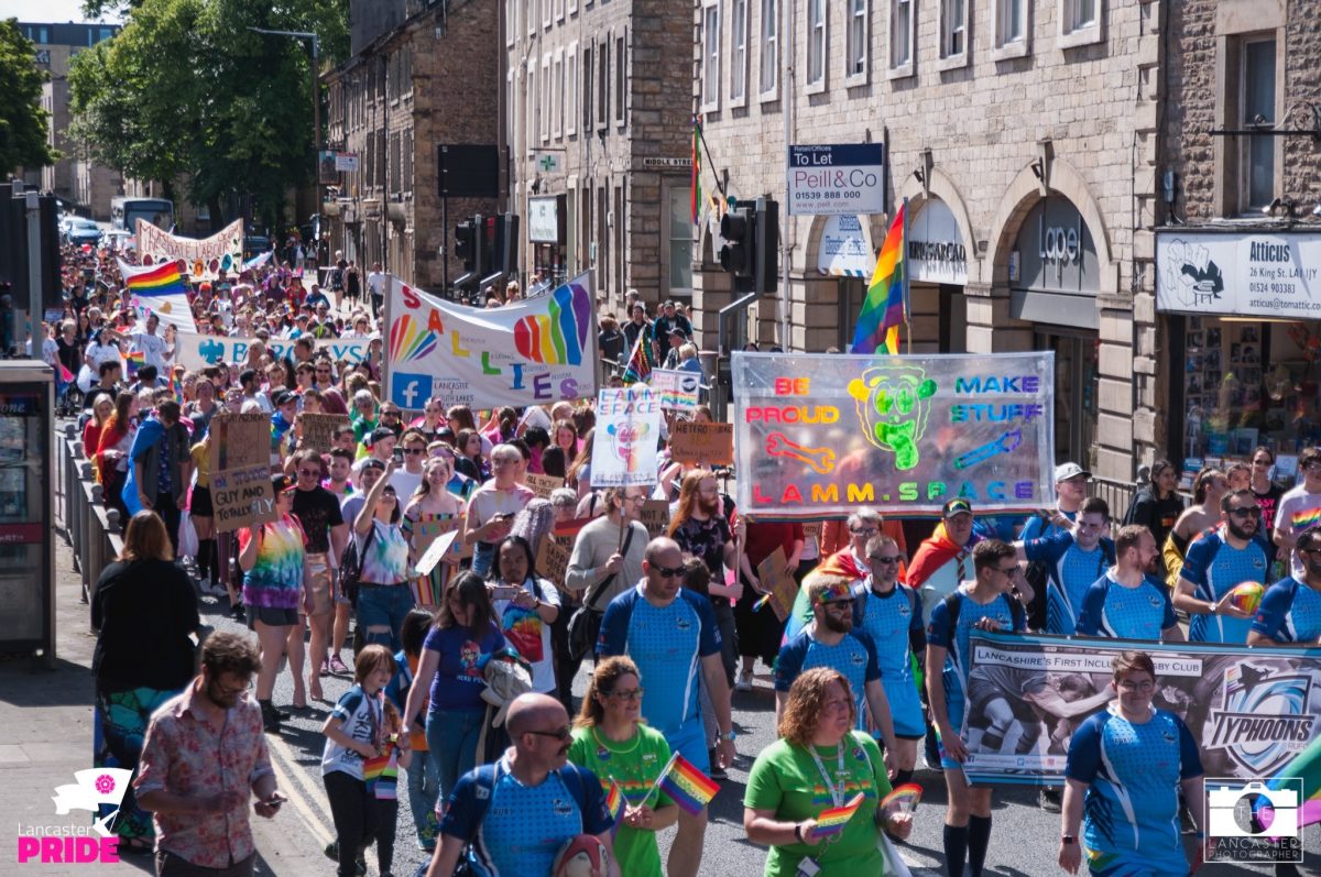 Photo of LAMM banner at Lancaster Pride March 2019